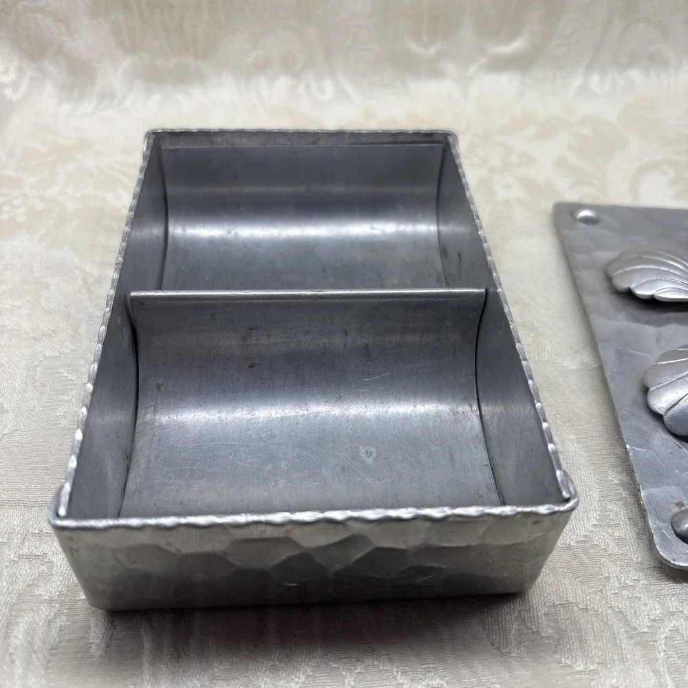 Faceted Trinket Cigarette Lipstick Box Hammered Aluminum Detailed Rose Handle